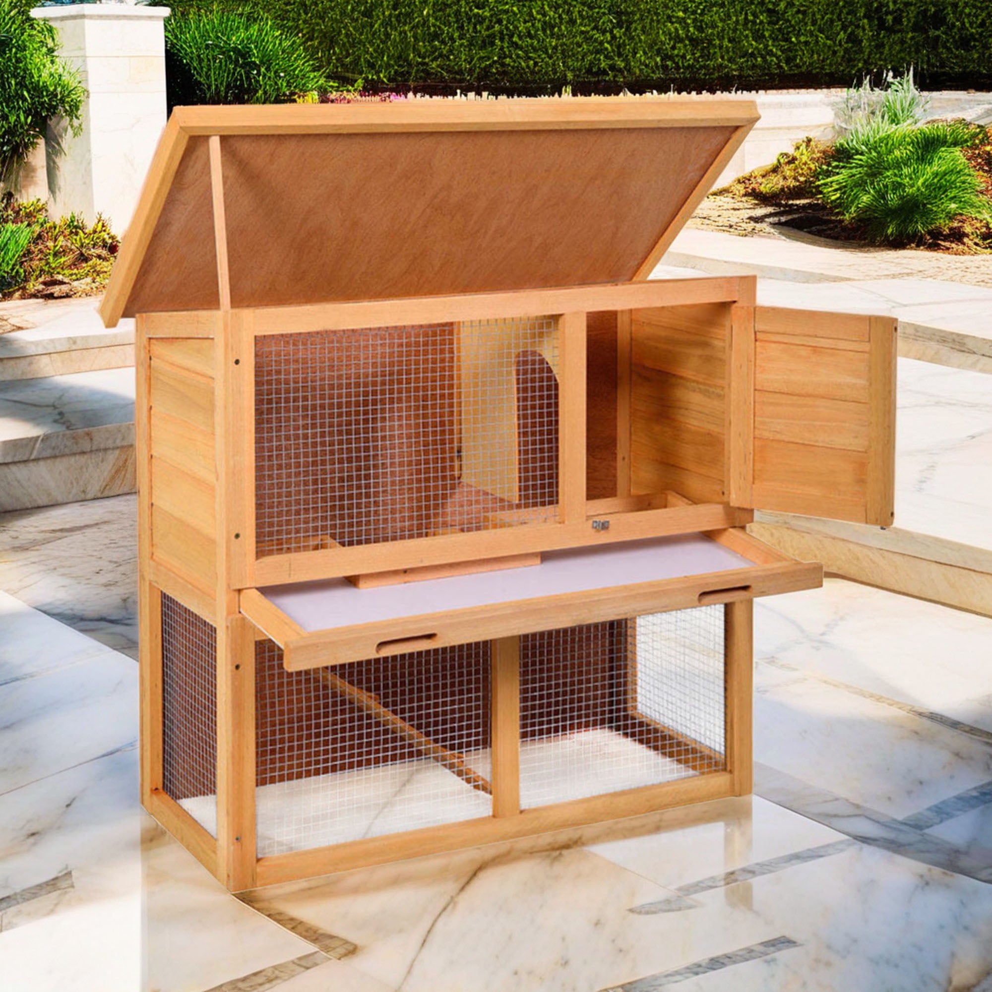 resenkos 35" Outdoor Rabbit Hutch with Run, 1 Door Bunny House Wood Small Animal House Pet Cage, Orange