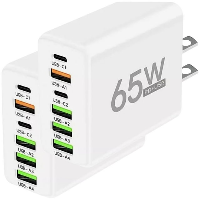 Adaptadores de Carga HotShot NexusWhite 2 Pzas 6 Puertos USB 5V 3A Max 65W 100-240V Blanco