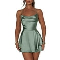 thumbnail image 2 of ZAXARRA Combinaisons Courtes Sans Manches à Col Bénitier pour Femmes, Couleur Unie, Été, Dos Nu, Clubwear, 2 of 7