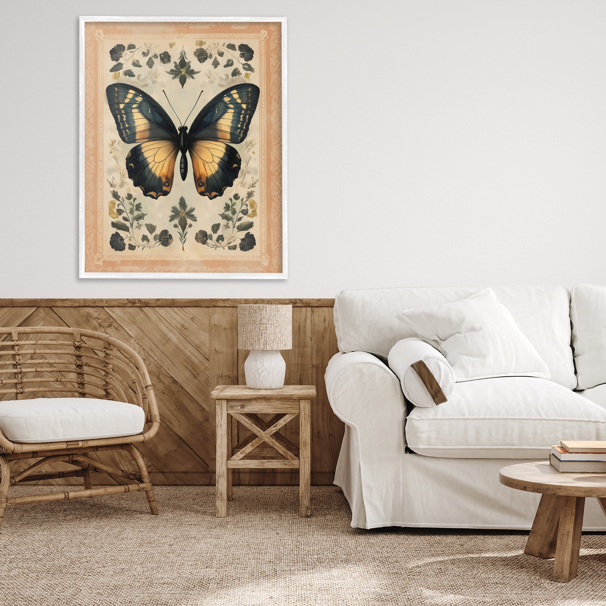 Stupell Industries Vintage Butterfly Botanical Illustration White Framed Giclee Art, design by Arlington Prints