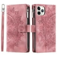 thumbnail image 5 of Dteck Zipper Wallet Case for iPhone 11 Pro,Magnetic Durable PU Leather Flower Embossed Case Zipper Card Holder Wallet Kickstand Cover with Detachable Shoulder Strap/Wrist Strap,Pink, 5 of 6