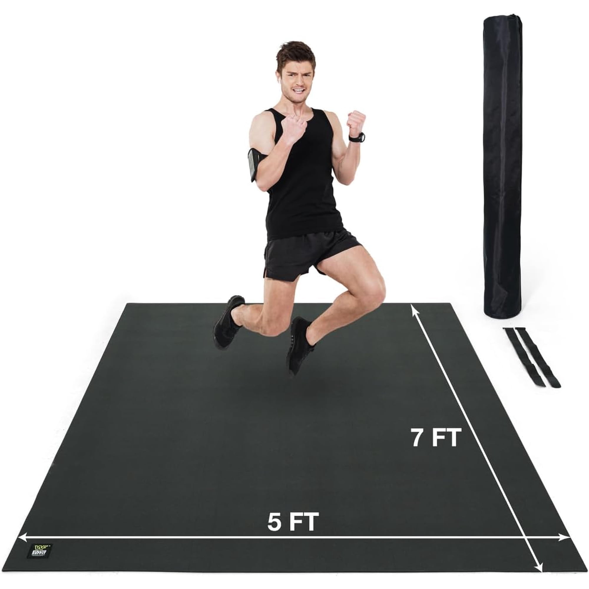 WF Athletic Supply Premium Large Exercise Floor Mats, 7' X 5' X 7 MM, Workout Mats for Home Gym Thick, Heavy-Duty Floor Mat for Gym, Cardio, Weightlifting, Exercise Equipment, Shoe-Friendly, Black