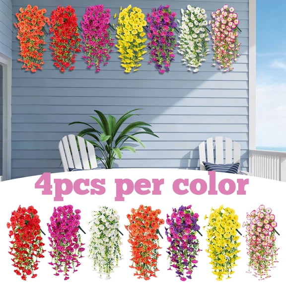 Tarmeek 4 Pack Artificial Hanging Flowers for Outdoors, Fake Vines Uv Resistant Artificial Outdoor Plants, Artificial Flowers for Outdoors Garden Patio Wedding Decor 31.5 Inch