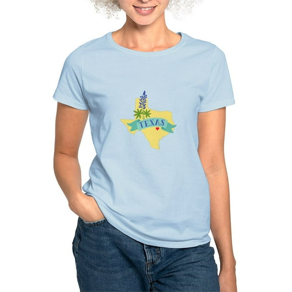 CafePress - Texas State Outline Bluebonnet Flower T Shirt - Women's Classic T-Shirt