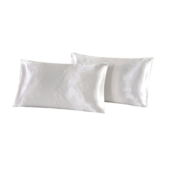 MOKKHNB 1Pair Satin Pillowcase White Polyester Wrinkle Free Pillow Cover for Comfortable Sleep