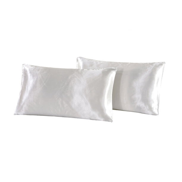 1 par de fundas de almohada de satén de seda brillante y sedoso de lujo para cabello y piel facial, 51 x 102 cm (blanco)
