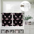 thumbnail image 3 of Watercolor Pink Flamingo Curtain Tier and Valance Set 3 Piece, Tropical Animal on Black 3-inch Rod Pocket Window Tier Curtains Valance for Kitchen Living Room, 3 of 9