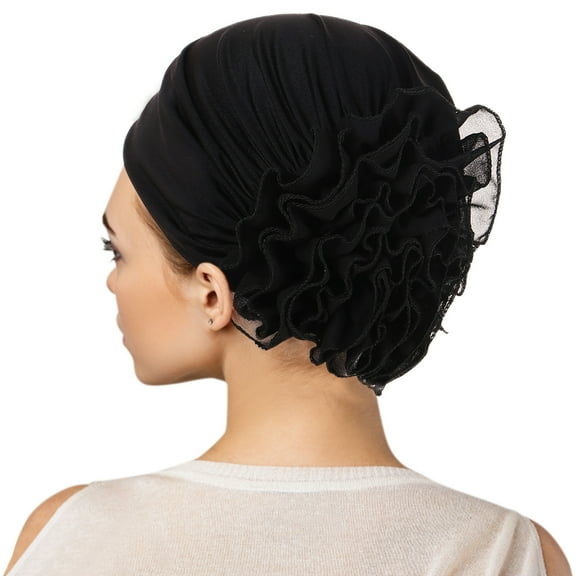 Holzkary Turbans for Women Head Wraps for Black Women Stretch 2025 Trendy Womens Casual Solid Flowers Head Hat Cap Headwear Muslim Turban Cap Slouchy Headwear Black One Size