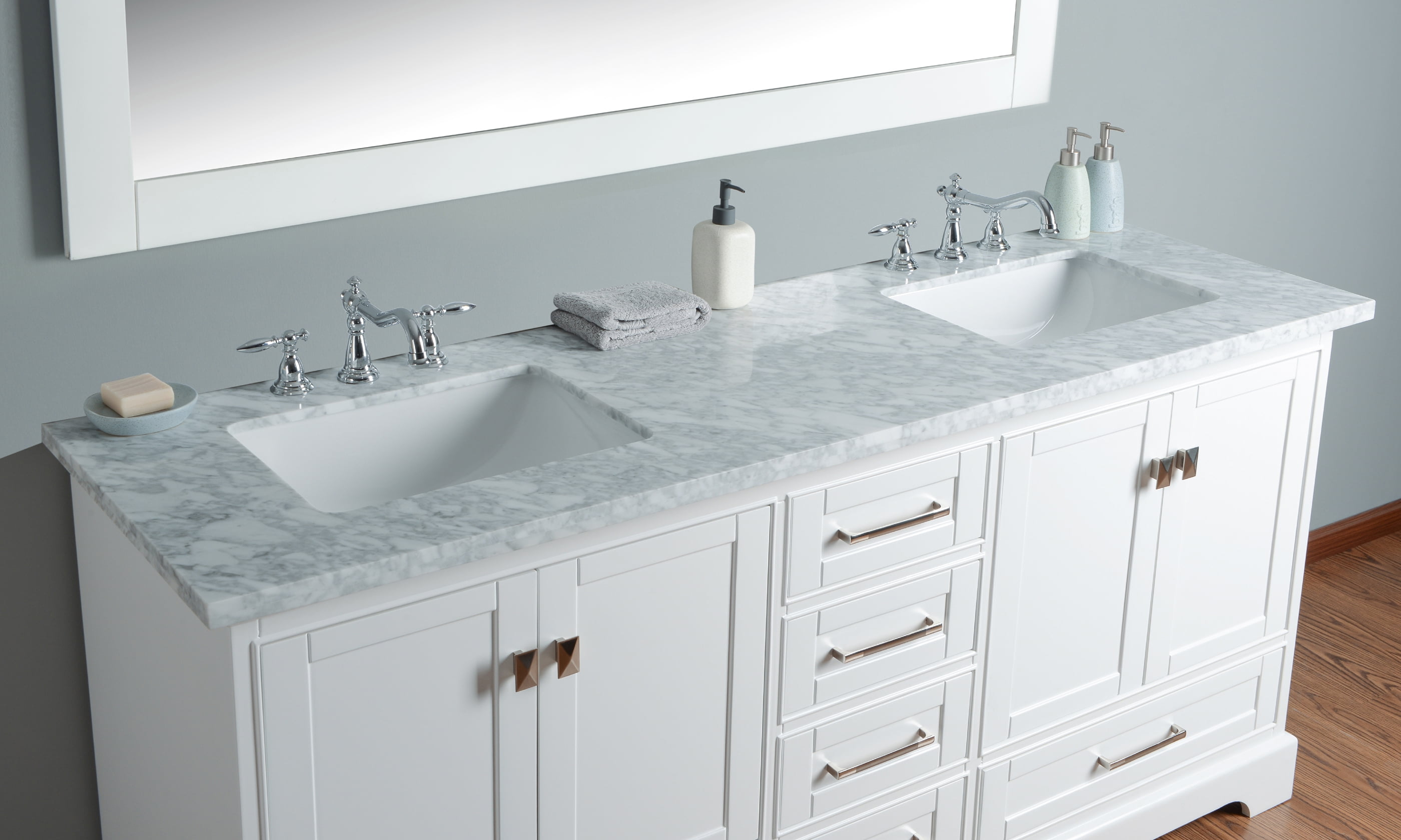 Newport White 72 Inch Double Sink Bathroom Vanity With Mirror