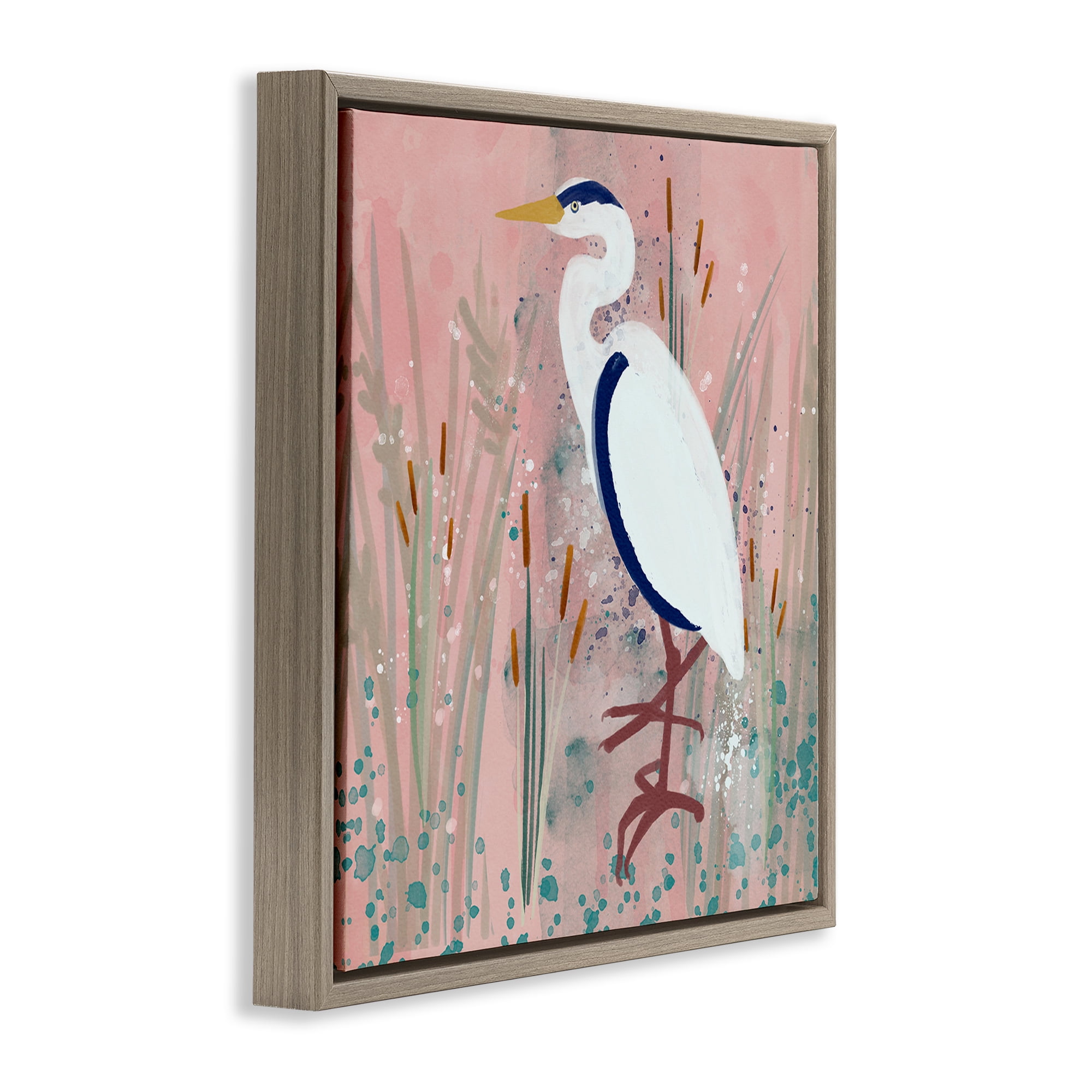Stupell Industries Coastal White Bird Animals & Insects Painting Brown Floater Framed Canvas Art Print Wall Art, 18 x 18