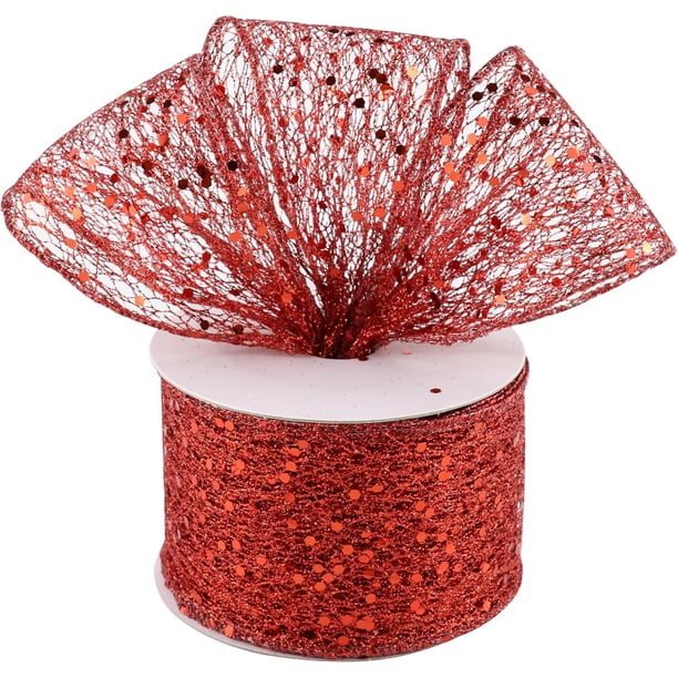 Mayreel Cinta de Navidad dorada champán con alambre de 2.5 pulgadas, cinta con alambre de champán para árbol de Navidad, cinta con alambre de malla con purpurina champán para coronas, lazos para decor