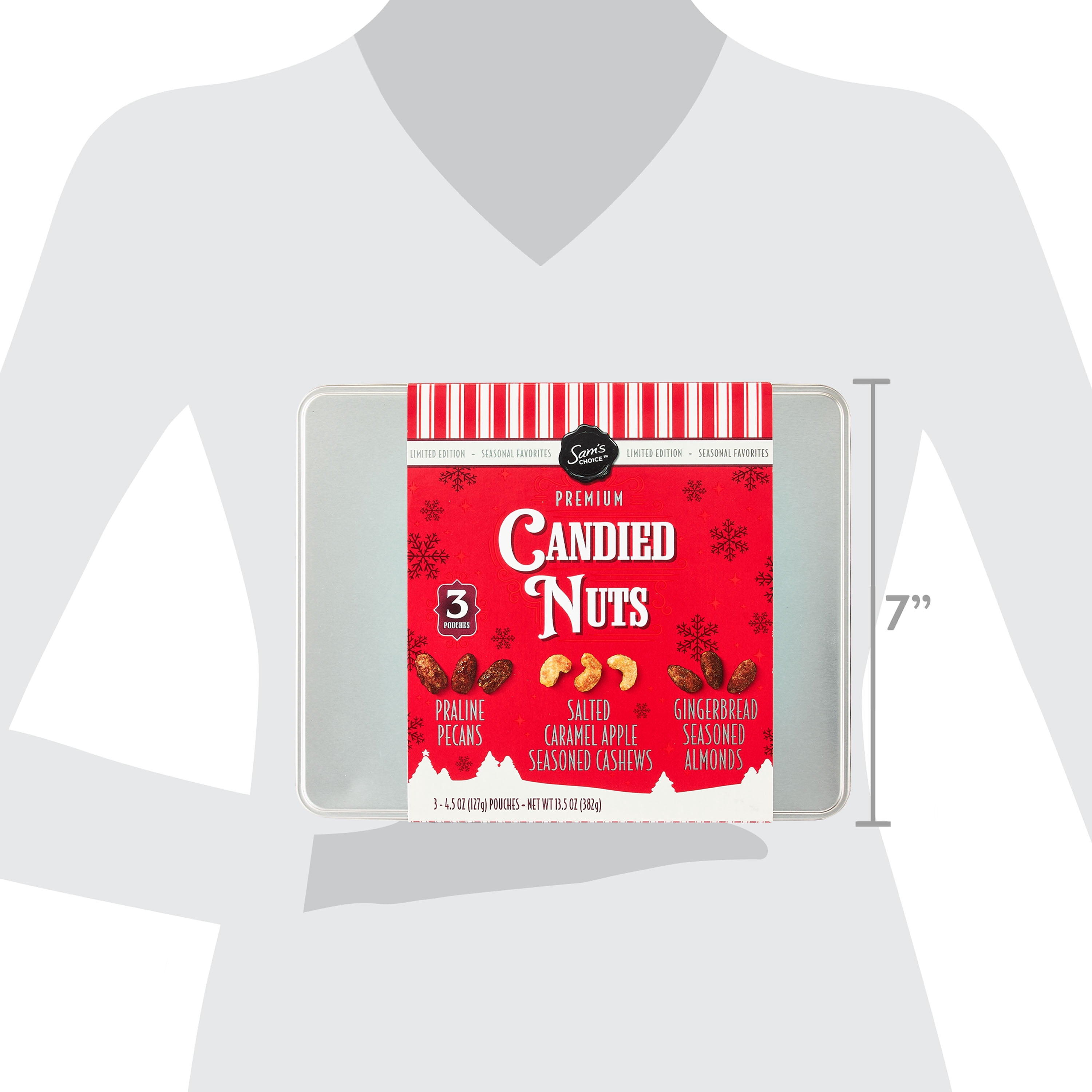 Sam's Choice Premium Gift Assorted Candied Nut Tin, 3 Count, 4.5 oz Pouches