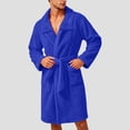 thumbnail image 2 of Mens Robe Fuzzy Fleece Spa Bathrobe with Belt and Pockets Plush Shawl Collar Bath Robe for Men Blue, 2 of 9