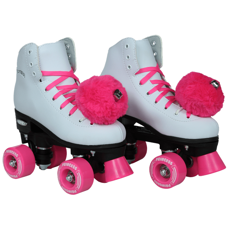  Gejoy 4 Pieces Large Roller Skate Pom Poms for Women Girls  Princess Fluffy Tie on Roller Skate Pom Poms with Bells Fuzzy Pom Poms Quad  Roller Skate Accessories, 10 cm (