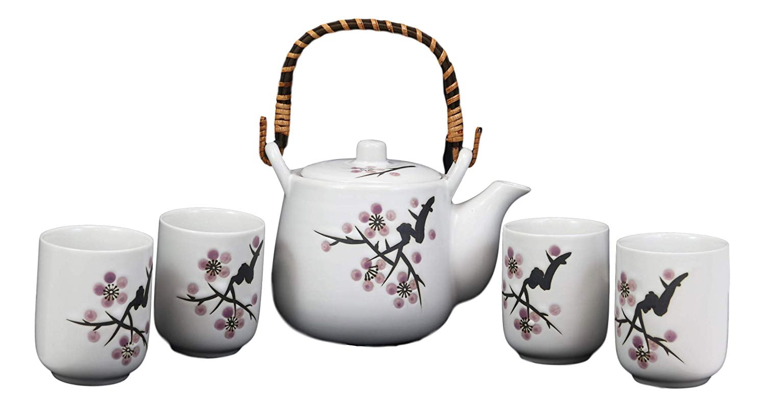 Ebros Japanese Design Pink Cherry Blossoms Sakura Porcelain White Tea