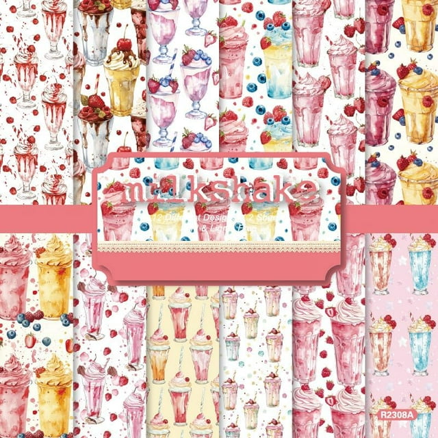 ZOUSSIQI 24 Sheets 6'' x 6'' Snack Scrapbook Paper Burger Fries One Sided Pattern Cardstock for Card Making Decorative Paper (Milkshake) CA919-15096