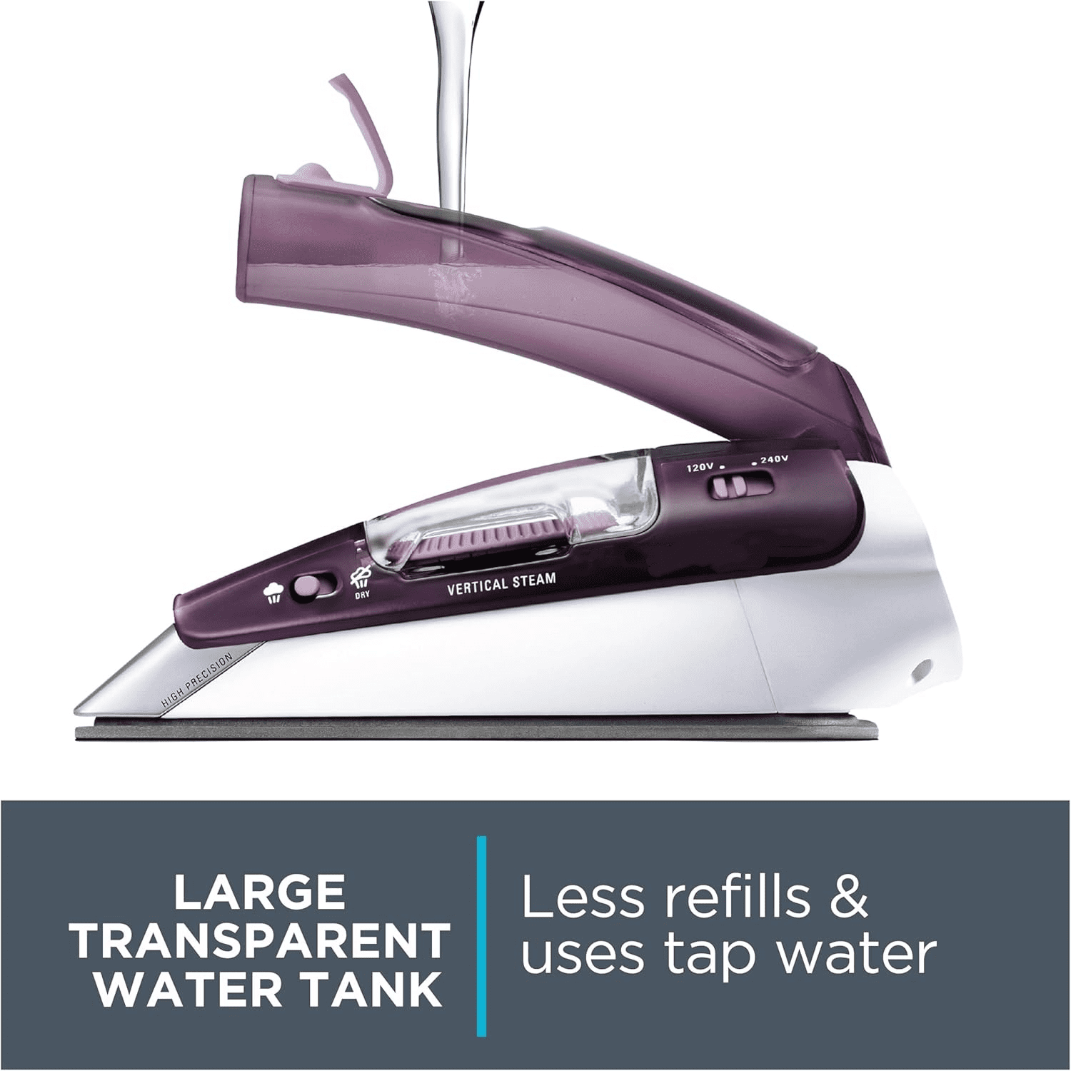 Travel Iron, Stainless Steel Soleplate Hand Held Steamer Iron for Clothes, 200 Microsteam Holes, 1000 Watts Ironing, Fabric Steamer, Dual Voltage, Mini Iron, Purple, DA1560