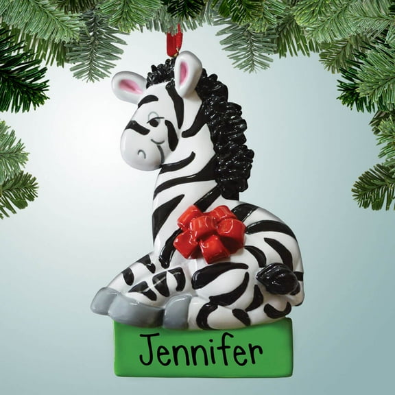 Zebra with Gift - Personalized Christmas Ornament - Perfect Stocking Stuffer - Great Gift Ideas