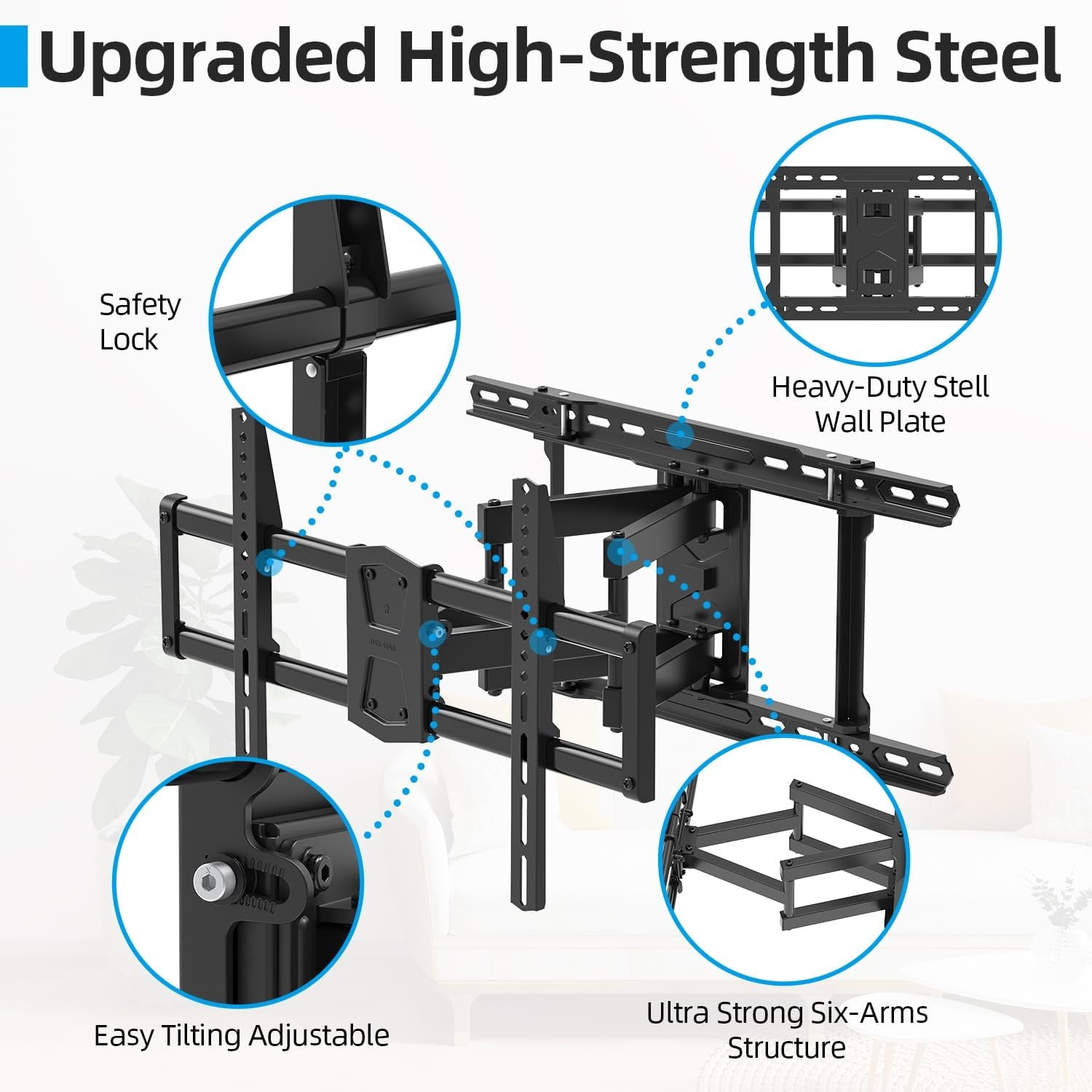 Full Motion TV Wall Mount 24 inch Studs for Most 42-86 Inch TVs, Adjustable TV Wall Mount Swivel and Tilt, Loading 110 LBS