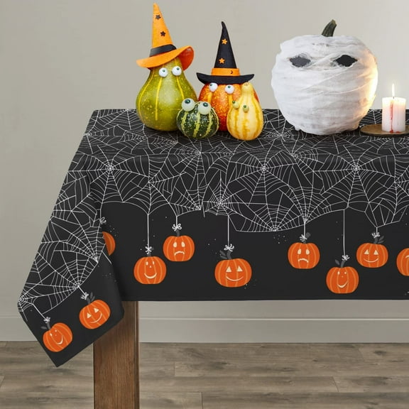 Halloween Tablecloth, Halloween Table Cloth with Pumpkin Spider Web Bat Tablecloth, Waterproof Wrinkle Free Rectangle Tablecloth P