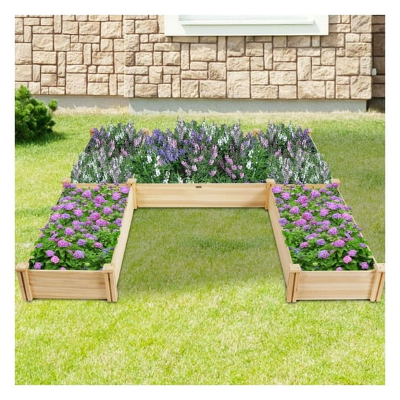 Wooden Garden Raised Bed, U-Shaped Fir Wood Planter Boxes for Backyard, Patio, Vegetables, Flowers, Fruits - 92.5"L x 95"W x 11"H, 5 Tier
