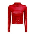 thumbnail image 5 of Women Shirts Women'S Metallic Liquid Mock Neck Turtleneck Crop Top Long Sleeve/Sleeveless Tank Top T Shirt,Red Women Shirts M, 5 of 5