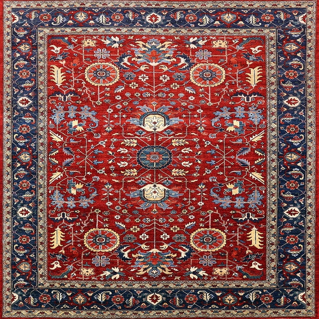 Ahgly Company Tapis d'Intérieur Carré Moderne Mi-Siècle Rouge Canneberge Oriental, 6 Pieds Carré