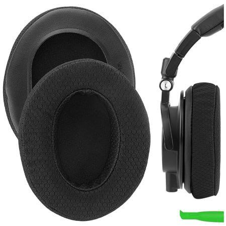 Geekria Comfort Extra Thick Mesh Fabric Replacement Ear Pads Compatible with ATH M50X M50XBT M60X M50XBT2 M50 M40X M30 M20 M10 Headphones Ear Cushions (Black)