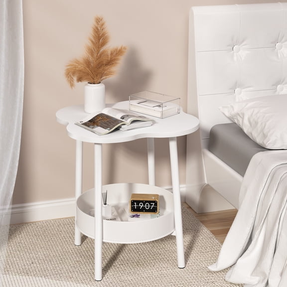Fogcroll Small Coffee Table Flower Shaped Desktop Tea Table Modern Style End Table with 2-Tier Living Room Center Minimalist Display Smooth Surface