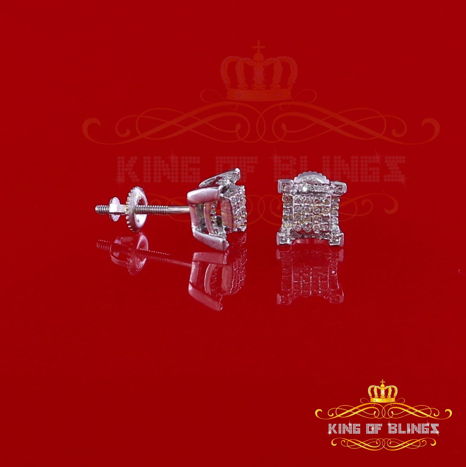 King of Bling's Aretes Para 925 Sterling White Silver 0.20ct Diamond Women & Men Stud Earrings