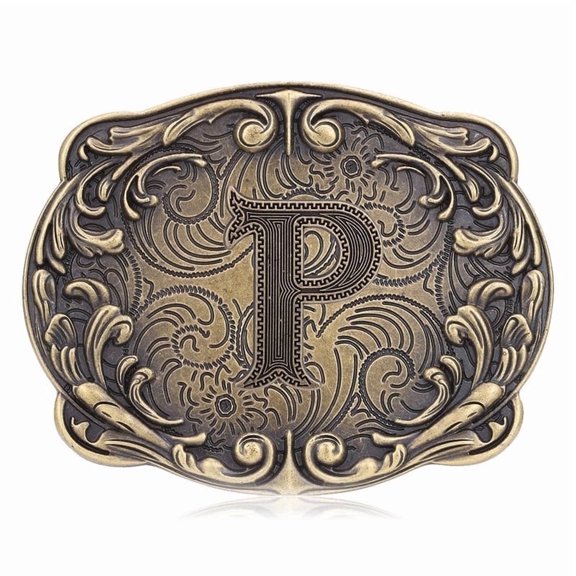 Huabola Calyn Western Belt Buckle Initial Letters ABCDHIJ to Z Cowboy Rodeo Belt Buckle for Men Women Cowboy Cowgirl