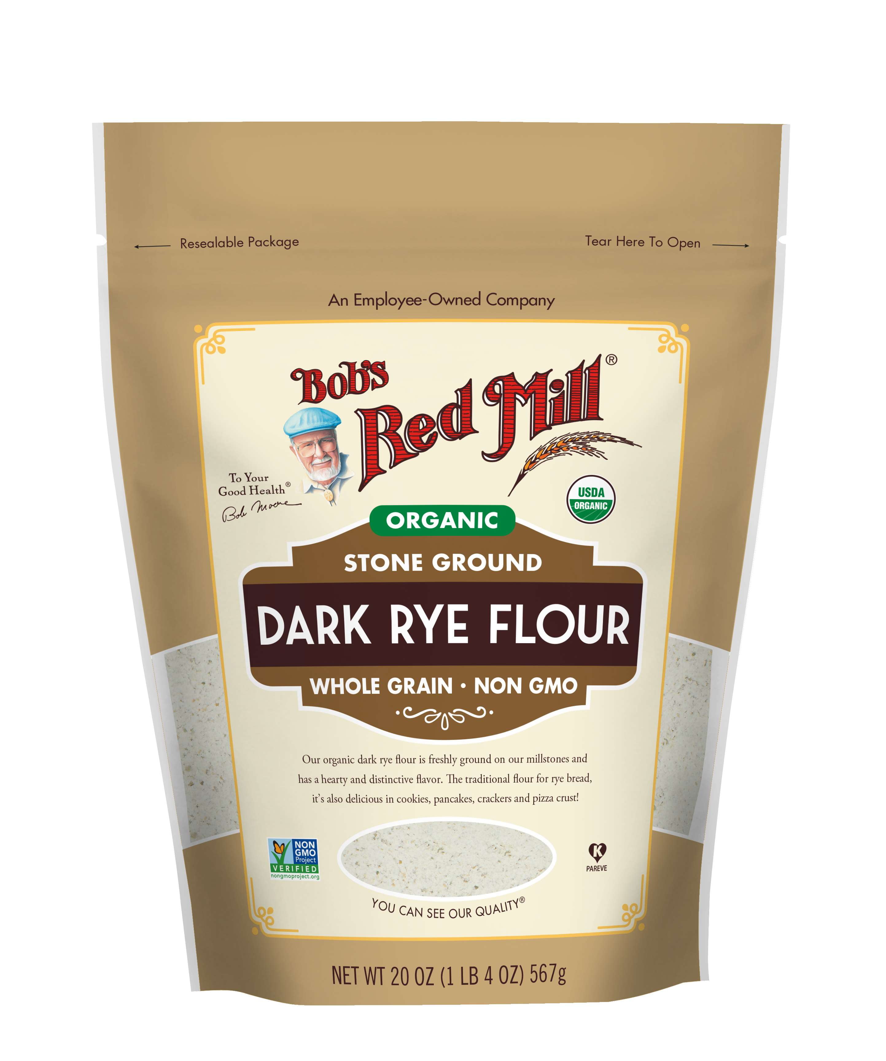 Bob's Red Mill Organic Dark Rye Flour 20 oz Pouch (Case of 4)