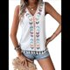 thumbnail image 2 of Camiseta Sin Mangas Informal con Cuello en V, Bordada y Estampado Gráfico para Mujer, Estilo Bohemio, con Dobladillo con Borlas. XXL, 2 of 8