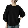 thumbnail image 3 of Jsaierl Tops for Women 3/4 Sleeve Casual Crew Neck Shirts Trendy Solid Petite Blouses Work Holiday Tunic Top M-3XL, 3 of 4