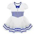 thumbnail image 3 of Zaldita Kids Girls Xmas Dancewear Short Lace Puff Sleeves Bowknot Stripes Printed Mesh Leotard Dress Blue 6, 3 of 7
