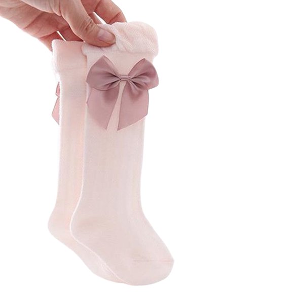 Gureui Kids Baby Girls Solid Color Socks, Spring Autumn Breathable Long Tube Socks with Big Bowknot Decor