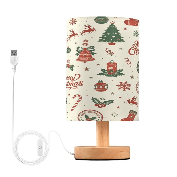 Christmas Bell Table Lamp, Fully Dimmable Nightstand Lamp with USB and Linen Fabric Shade, Modern Gifts for Bedroom, Living Room, Office