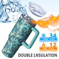 thumbnail image 2 of 40 oz Vacuum Insulated Bohemia Tumbler Stainless Steel Travel Cup Handle Flip Straw Lid Leak Proof Gift for Men Women, 2 of 4
