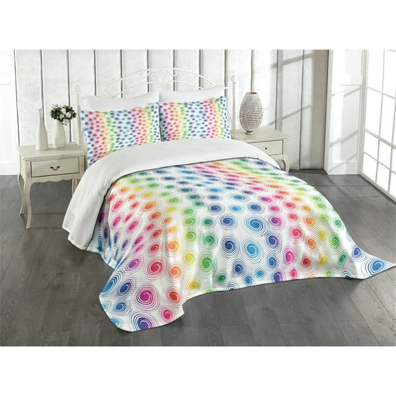 Ambesonne Colorful Quilted Bedspread Set 3 Pcs, Funky Geometric Retro, King Size, Multicolor