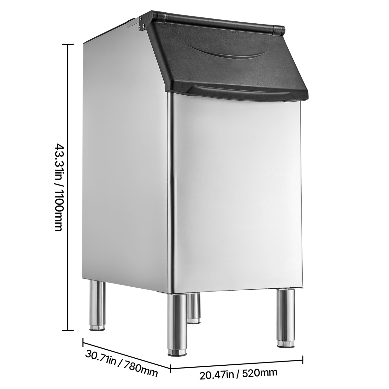 KFFKFF Commercial Ice Maker Storage Bin, 300 lbs Capacity, Stainless Steel Ice Storage Bin with Adjustable Non-Slip Rubber Feet, Ideal for Restaurants, Hotels, and Beverage Shops