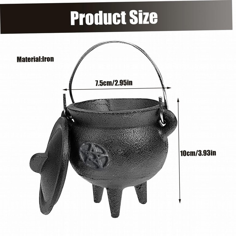 Wicca Altar Tools Cast Iron Cauldron With Lid – Small Triple Moon ...