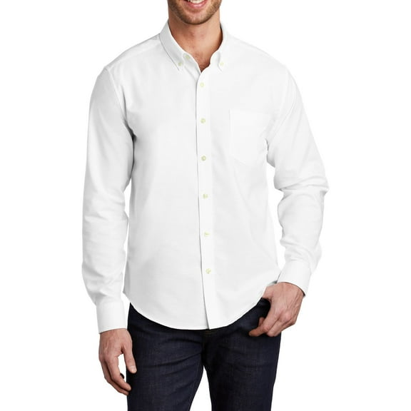 Just Blanks Untucked Fit SuperPro Oxford Shirt Button-Down Collar Left Chest, White, 4XL