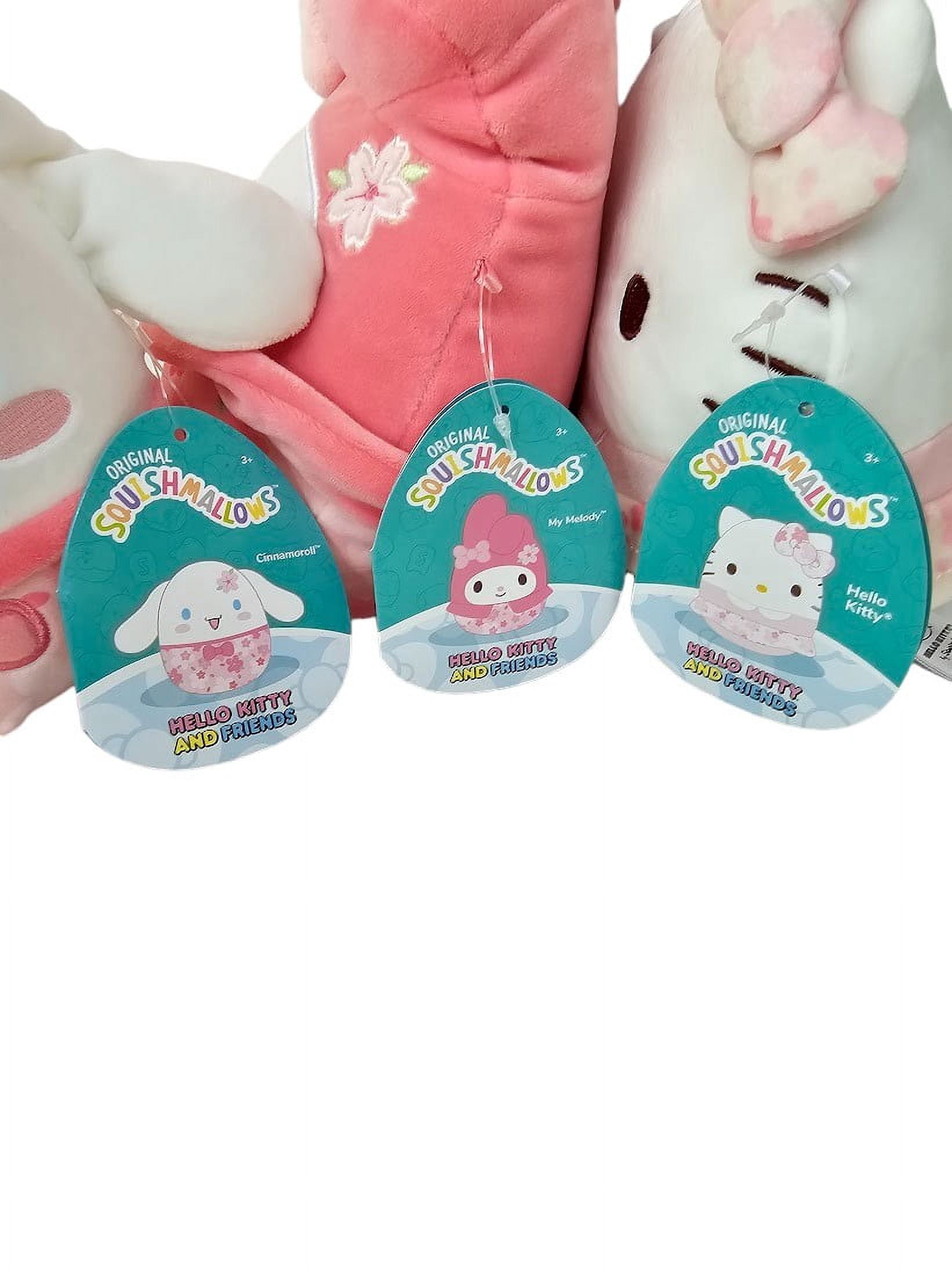 Squishmallows Official Kellytoys Plush 7.5 Inch Cinnamoroll, My Melody and Hello Kitty Sakura Flower Outfits Spring Squad Complete SetUltimate Stuffed Toy