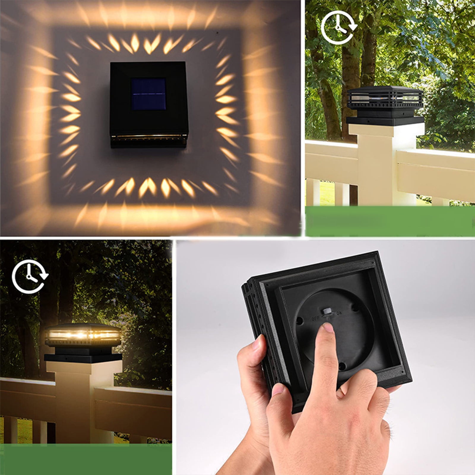 LSLJS 2 Packs Solar Post Cap Lights Outdoor, Solar Powered Waterproof Fence Post Cap Lights High Brightness Warm White LED Lights Fit 3.5x3.5, 4x4 or 5x5 inch for Wood/Vinyl Posts Garden Patio Porch