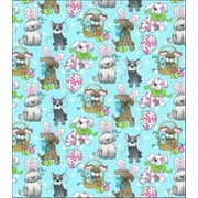 44 x 36 Easter Pups Dogs on Blue Fabric Traditions 100% Cotton