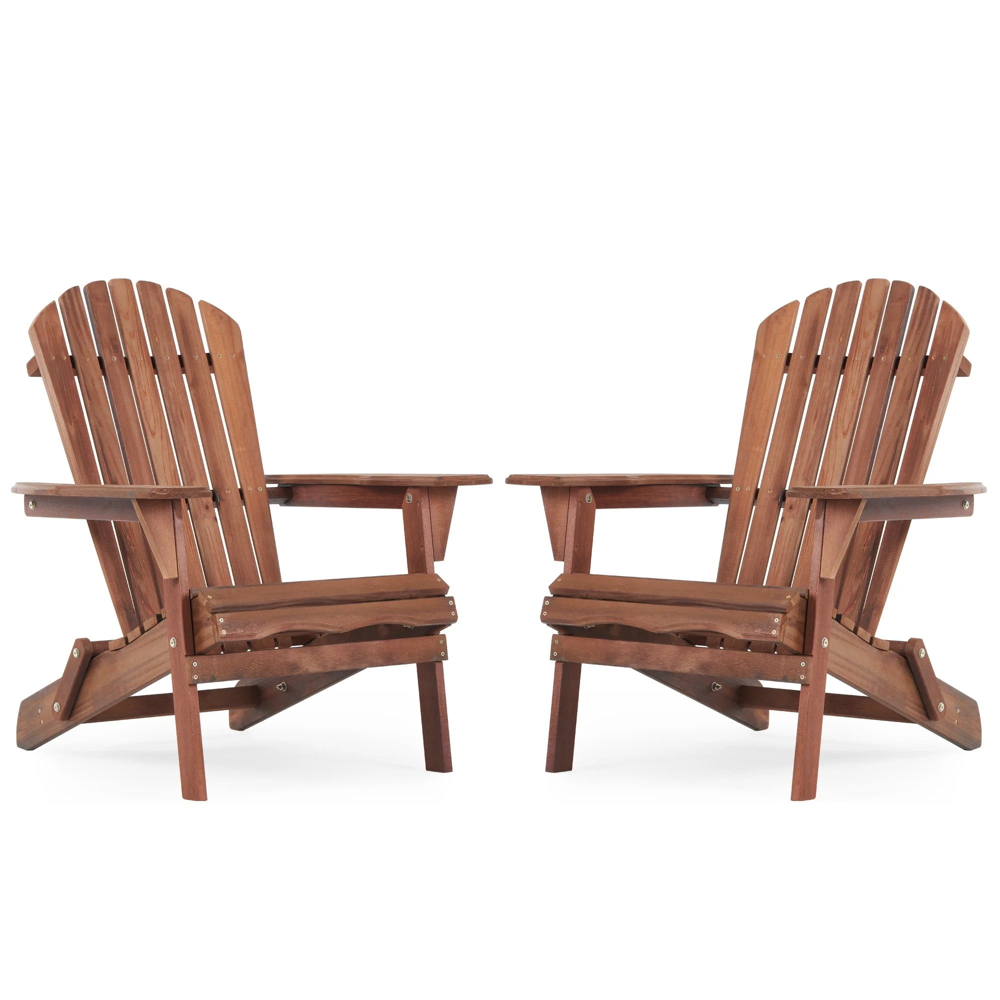 UHOMEPRO Outdoor Adirondack Chairs Set of 2, Weather Resistant Patio Lawn Chair, Wooden Folding Fire Pit Chairs for Outside Deck Garden Backyard Balcony, Patio Furniture Set Lounge Chairs, Brown