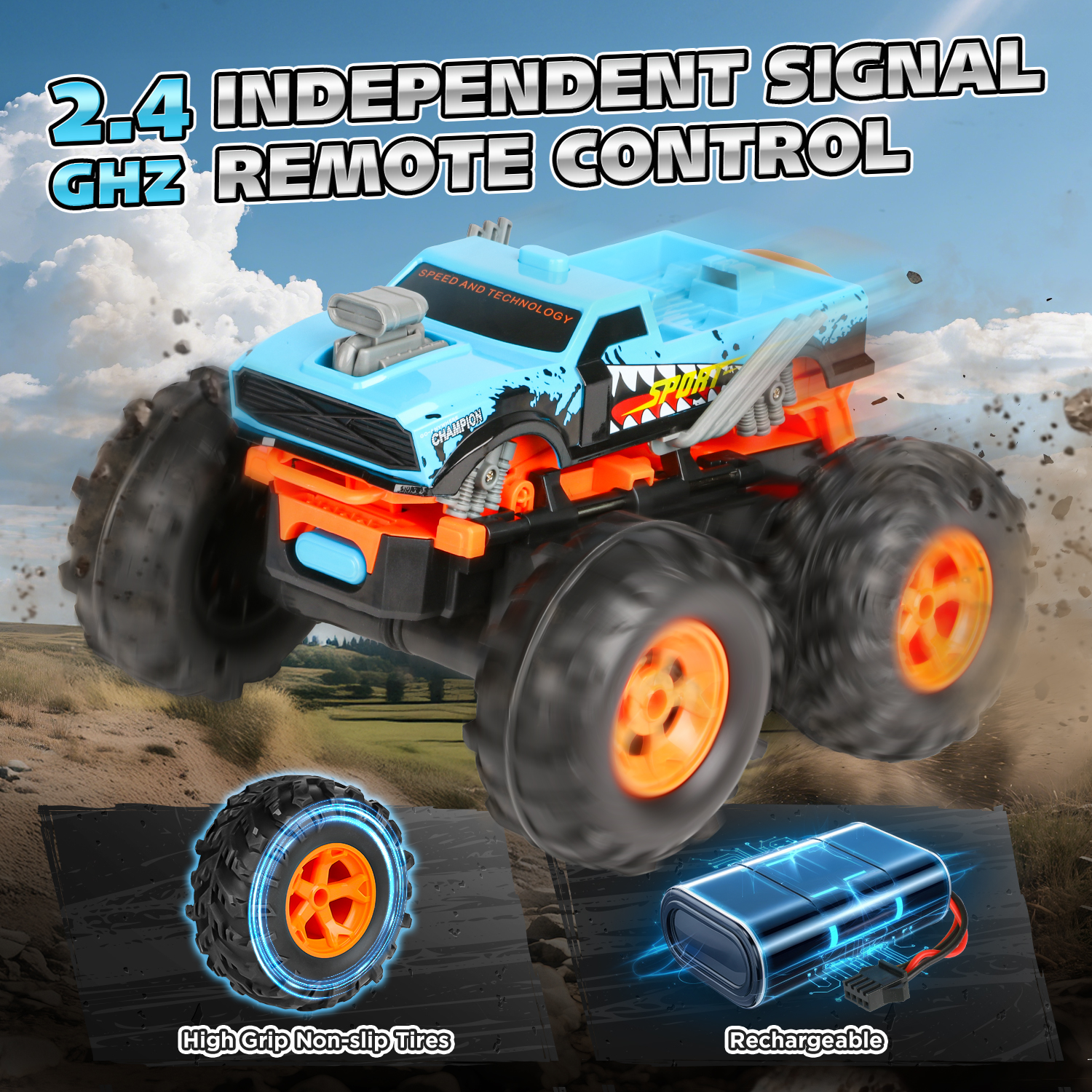 Huge Wave Remote Control Car, 1:16 Scale RC Stunt Monster Truck Toys, with Transform Track and Mini Car, Christmas Birthday Gift