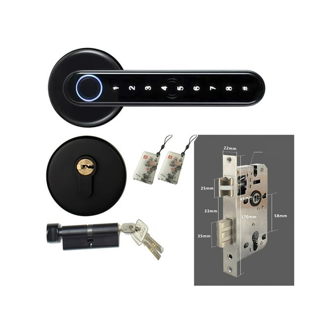 Serrure de Porte, Serrure Biométrique Intelligente à Empreinte Digitale avec Télécommande Compatible Bluetooth et Application Tuya pour Porte Intérieure en Bois et Métal, Facile à Installer