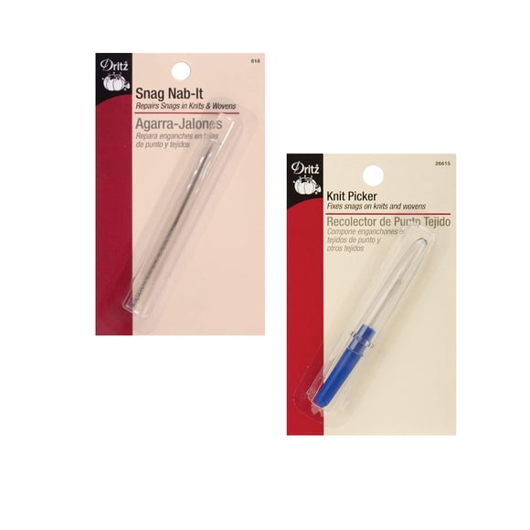 Herramienta de reparación de enganches Dritz Knit Picker Deluxe, 2 unidades, metal azul