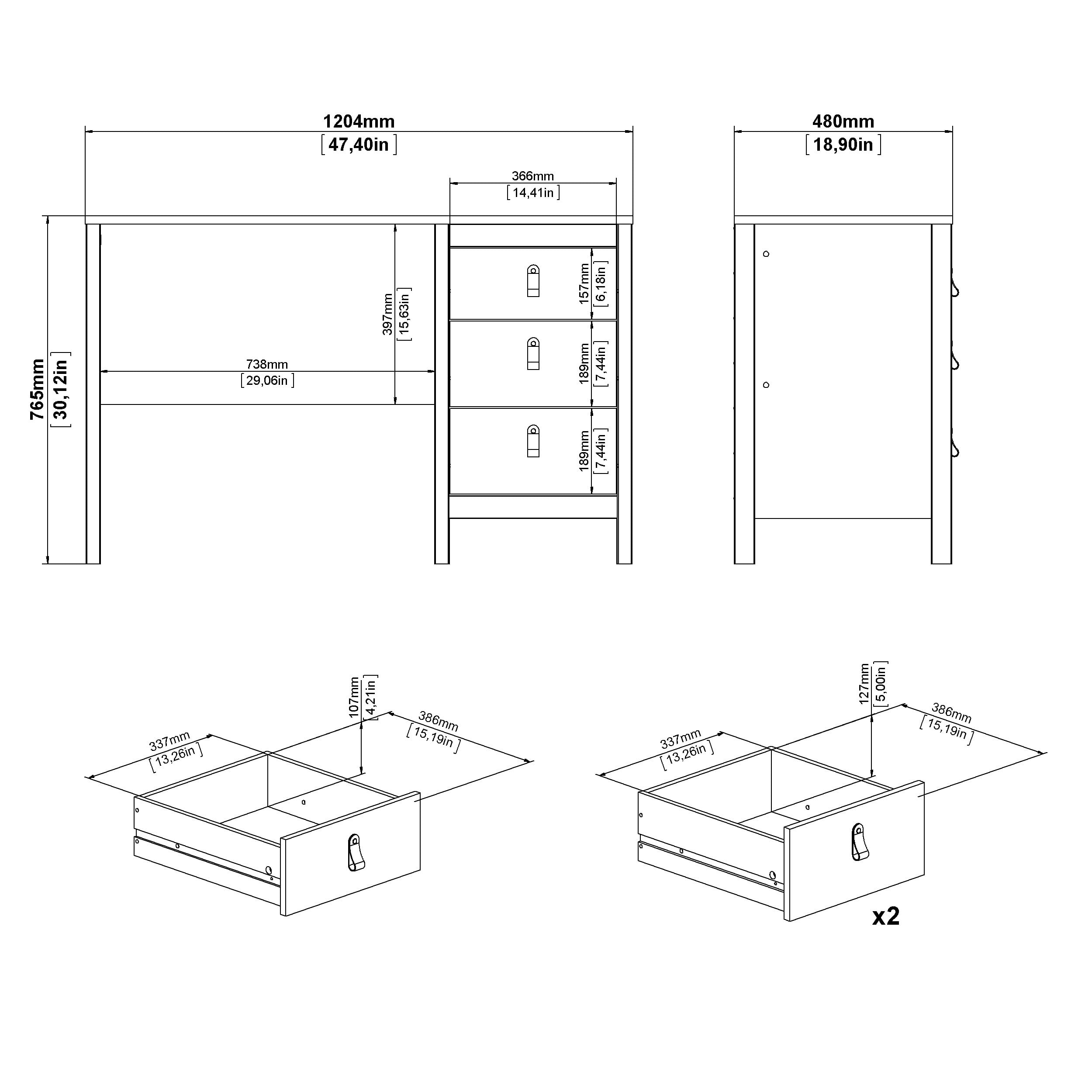Tvilum Madrid Home Office Writing Desk with 3 Storage Drawers for Adults, White